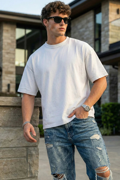 men classic white five sleeve tshirt
