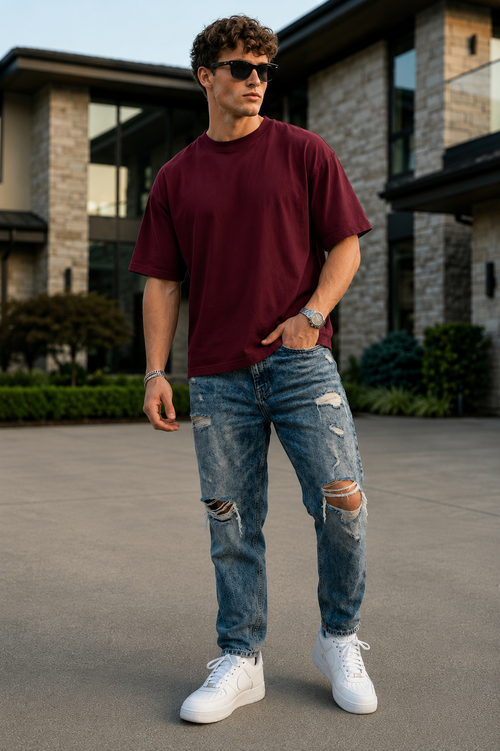Arbor Vitae | Signature Five-Sleeve Tee – Classic Maroon